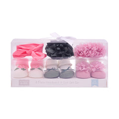 BABY BOOTIES 3 PAIR WITH 3 HEAD BAND MDW-23 CHI 13595CH Default Title - MamasJan KidsWear
