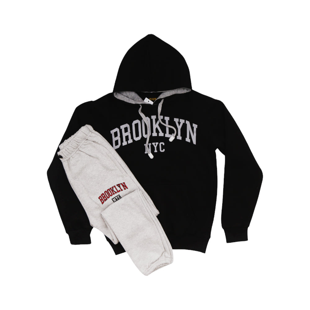 BOYS L/S 2PC TRACK SUIT HOODED N&E BLACK MZW-23 5-6 YEAR Default Title - MamasJan KidsWear