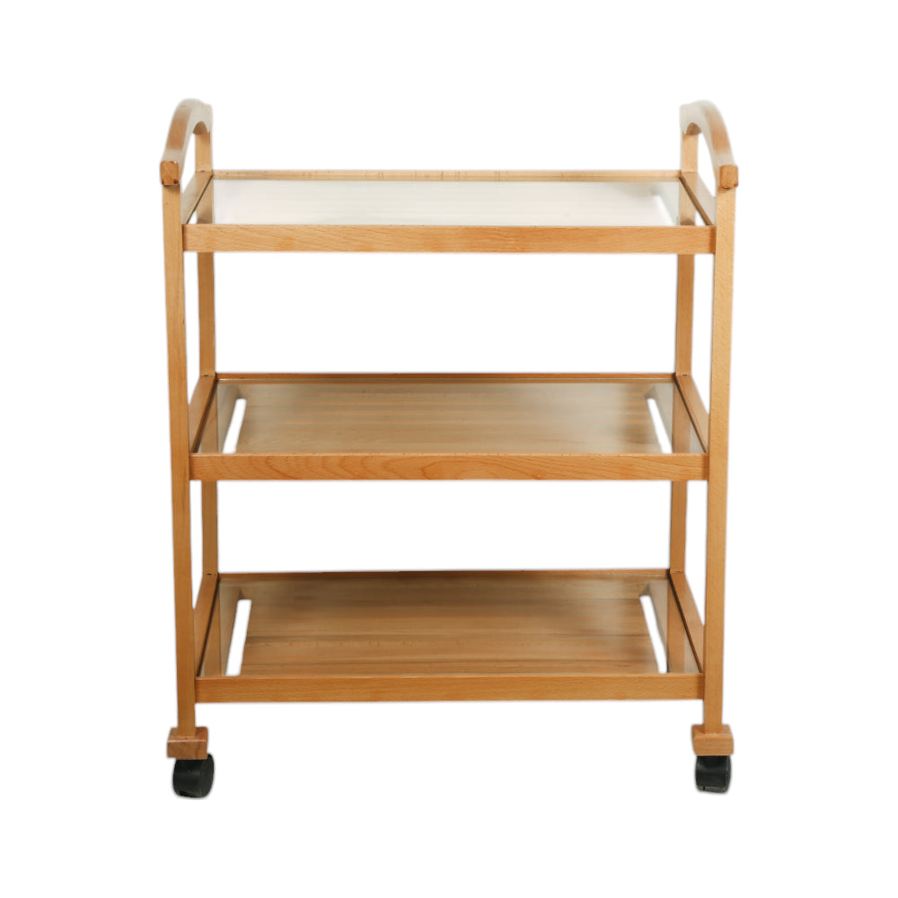 WOODEN TEA TROLLEY WITH GLASS 3 SHELF Default Title - MamasJan Household