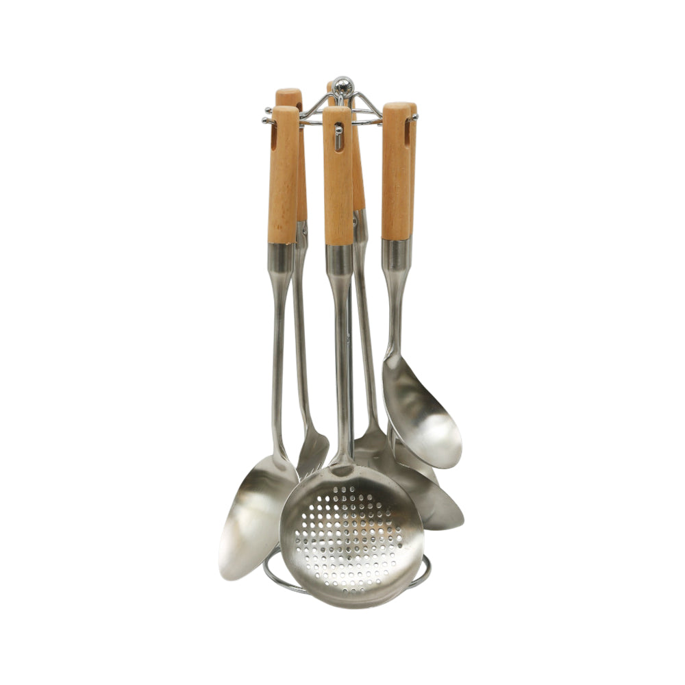 KITCHEN TOOL SET 7PC WOOD STEEL 0873 Default Title - MamasJan Crockery