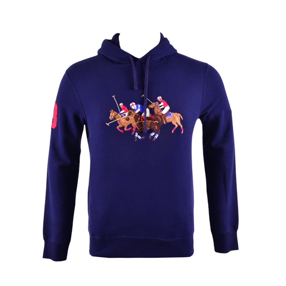 RL MEN L/S TRIPPLE PONY HOODIE 853011 NVY (L) (IR.W) XL - MamasJan mens wear