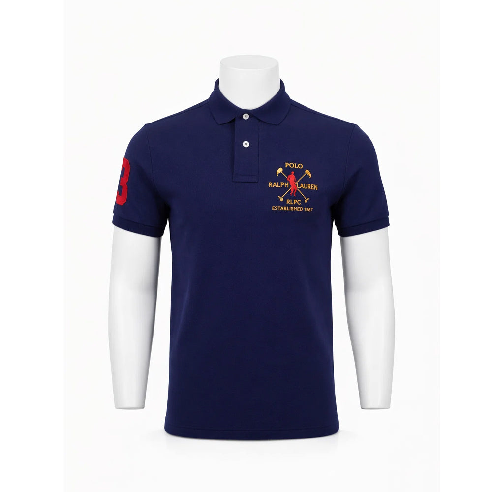 RL MEN S/S POLO SHIRT 674002 NVY M (IR.S) M - MamasJan mens wear