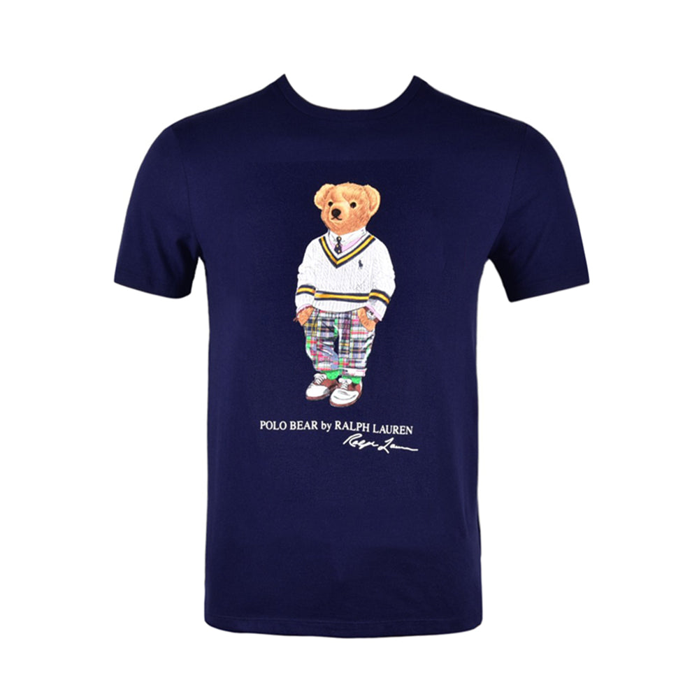RL MEN S/S BEAR R.NECK SHIRT 106003 M NVY (IR.S) M - MamasJan mens wear