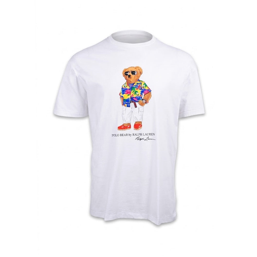 RL MEN S/S R.NECK BEAR SHIRT 497032 WHT L (IRS) Default Title - MamasJan mens wear