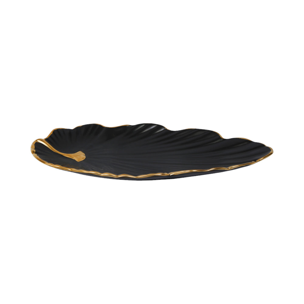 DISH PORCELAIN LEAF BLACK YLG0211B Default Title - MamasJan Crockery