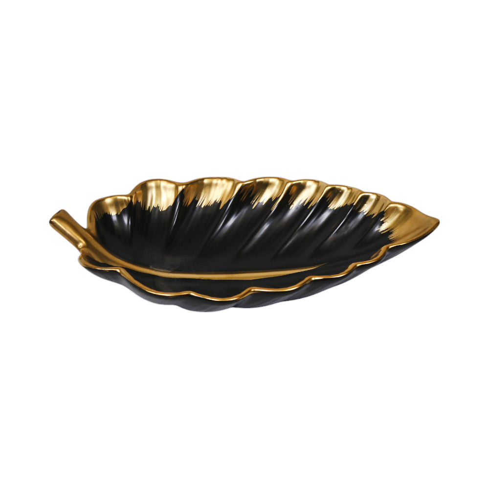 DISH PORCELAIN LEAF BLACK YLG0190E Default Title - MamasJan Crockery