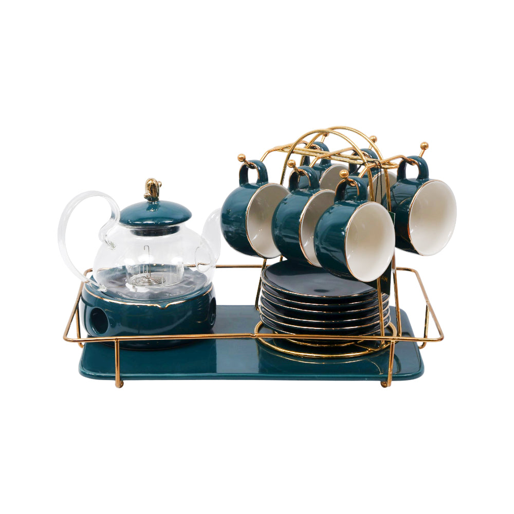 COFFEE SET 17PC CERAMIC 7874-3 GREEN HFE Default Title - MamasJan Crockery