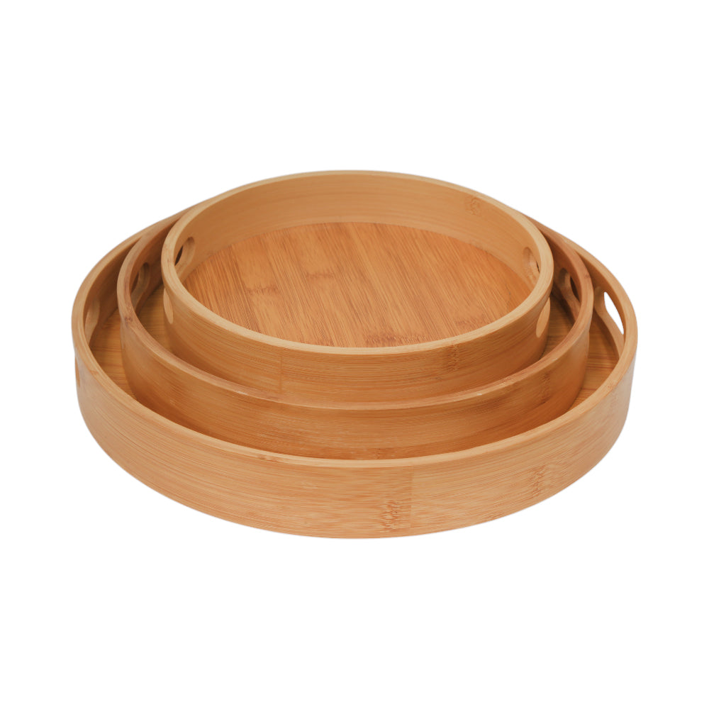 TRAY SET 3PC WOODEN ROUND 733-12 Default Title - MamasJan Crockery