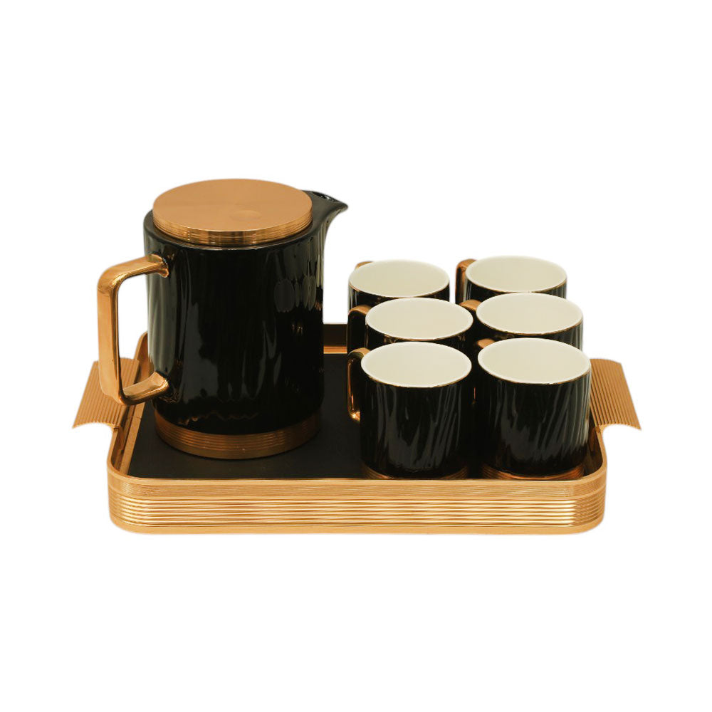 COFFEE SET 9PC CERAMIC METAL AM3667-S8 BLACK AAK Default Title - MamasJan Crockery