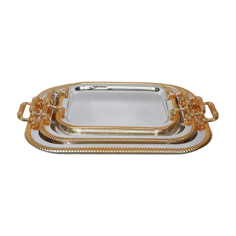 TRAY SET 3PC STEEL GOLDEN/SILVER 2-5 MKT Default Title - MamasJan Crockery