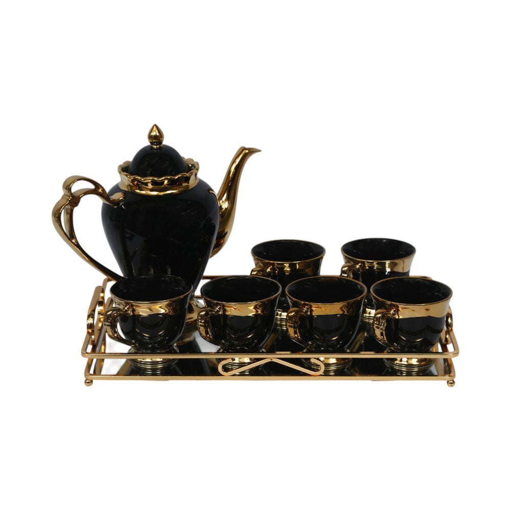 COFFEE SET 9PC CERAMIC YLG-6400-8P BLACK Default Title - MamasJan Crockery