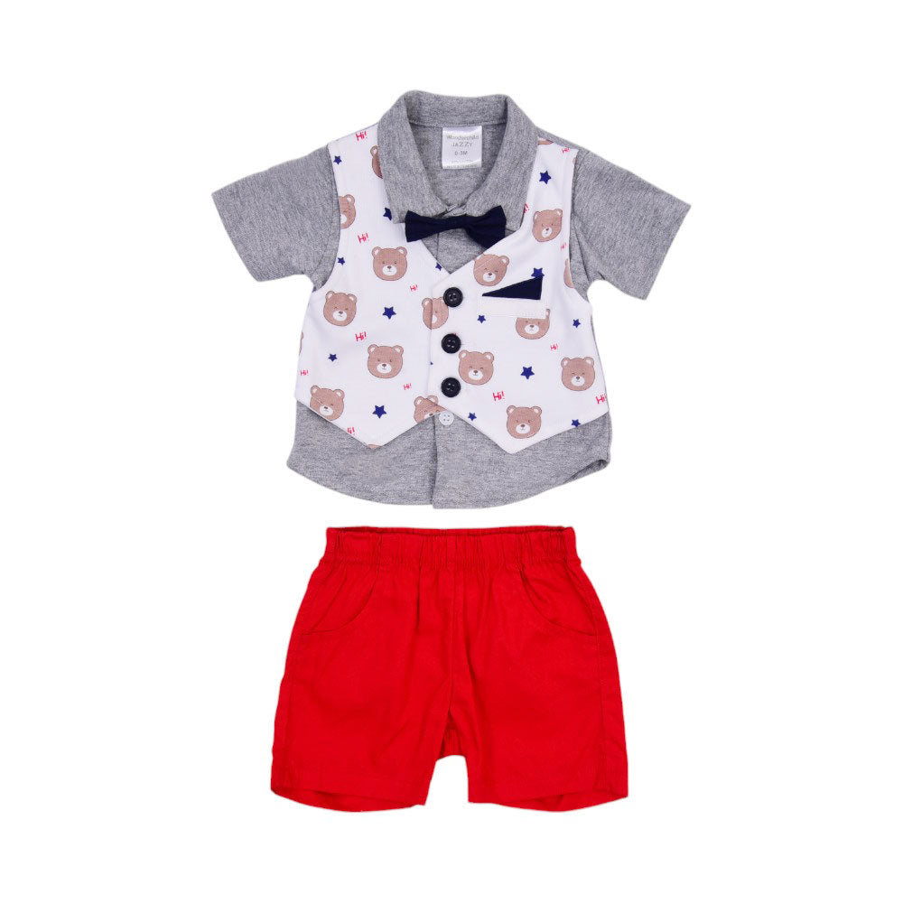 BOYS S/S 3 PCS PACK NICKER SUIT 0-3 M MZS-24 2895 Default Title - MamasJan KidsWear