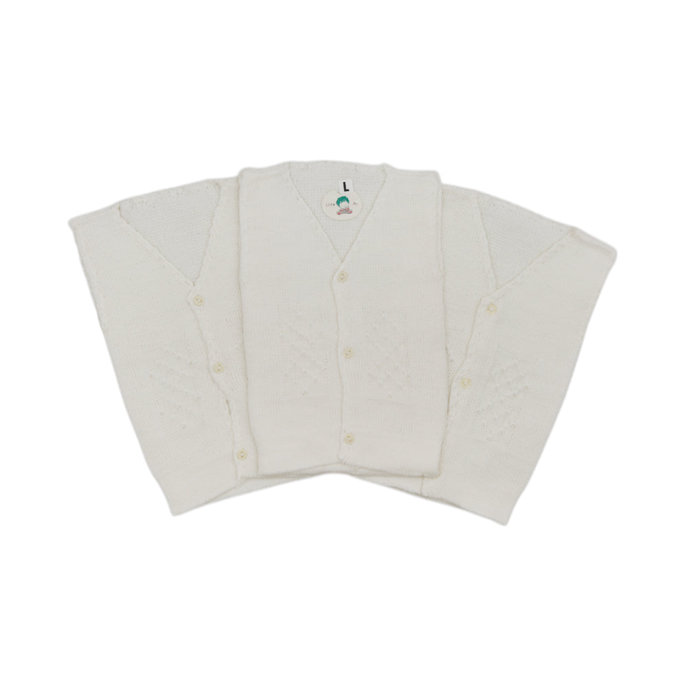 BABY WOOLEN VEST 3PC FRONT OPEN WHITE L MZW-24 Default Title - MamasJan KidsWear