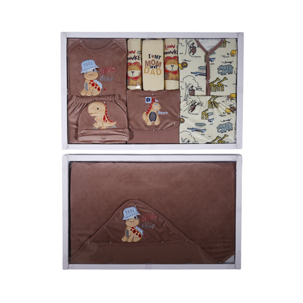 BABY GIFT SET 10PC LITTLE DINO BROWN MZW-24 03 Default Title - MamasJan KidsWear