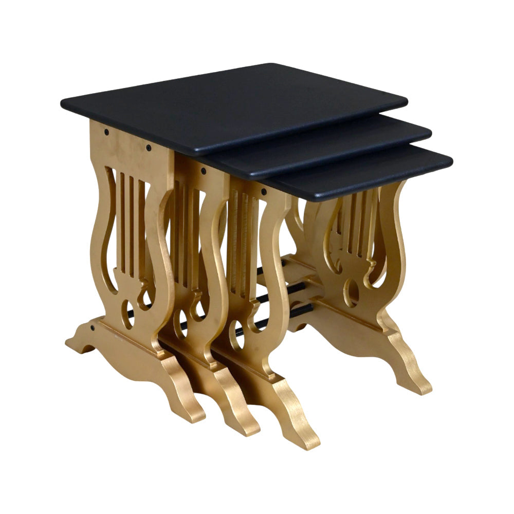 TABLE SET 3PC BLACK GOLDEN Default Title - MamasJan Household