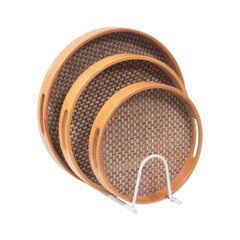 TRAY SET 3PC WOODEN JUTE STYLE ROUND 9-1/1065 Default Title - MamasJan Crockery