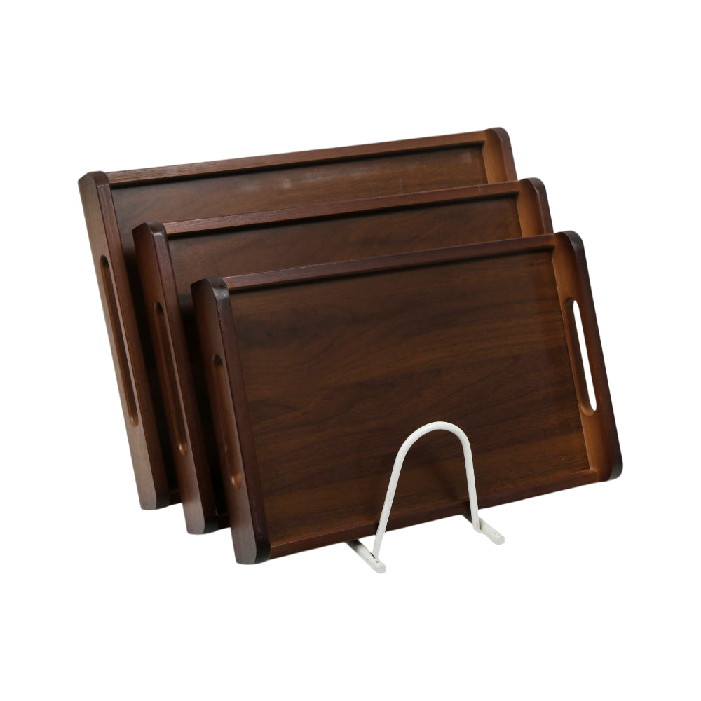 TRAY SET 3PC WOODEN DARK BORDERLESS HANDLE 8-3/1099 Default Title - MamasJan Crockery