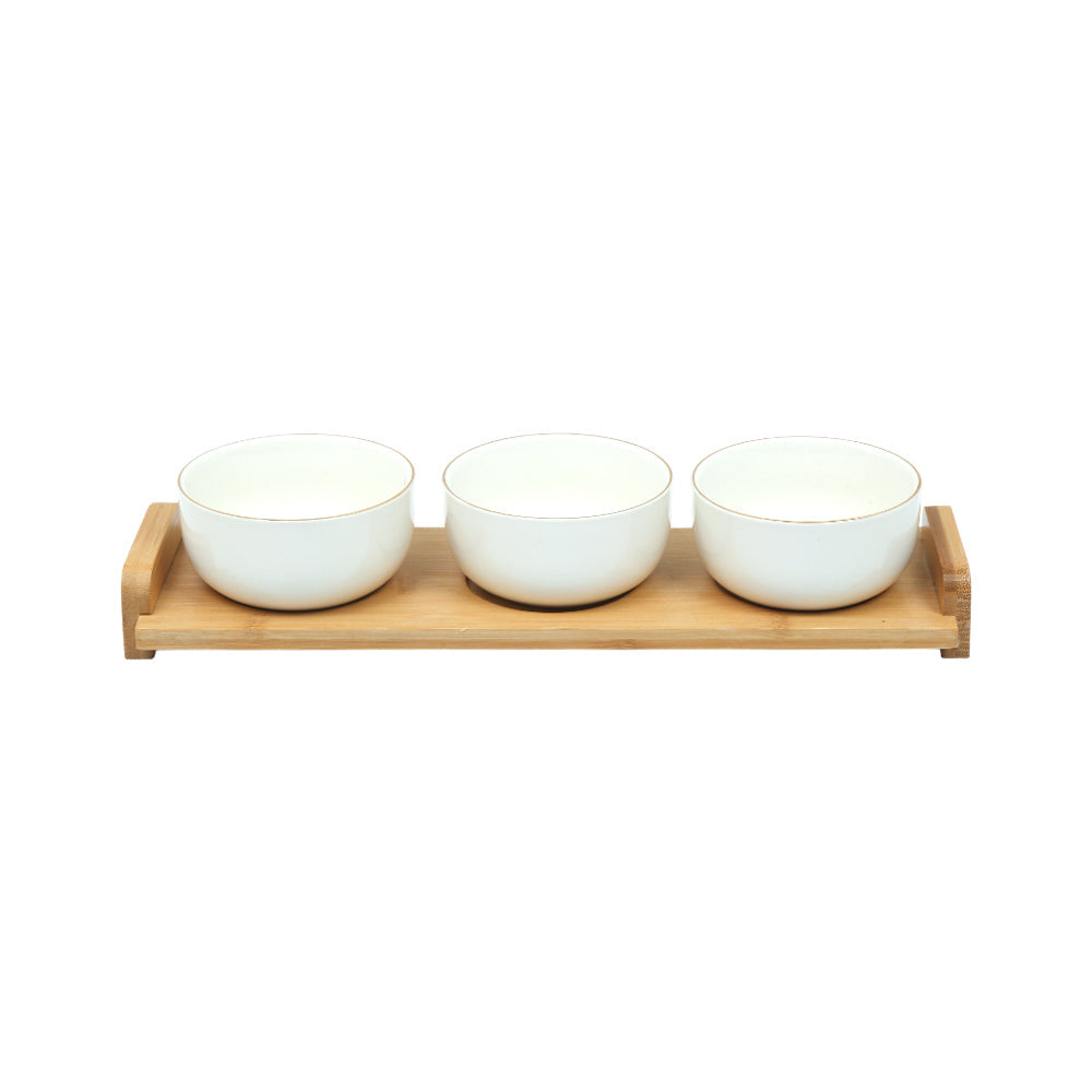 BOWL SAUCE SET 3PC WITH BAMBOO TRAY ONE MORE IR S2108-GL Default Title - MamasJan Crockery