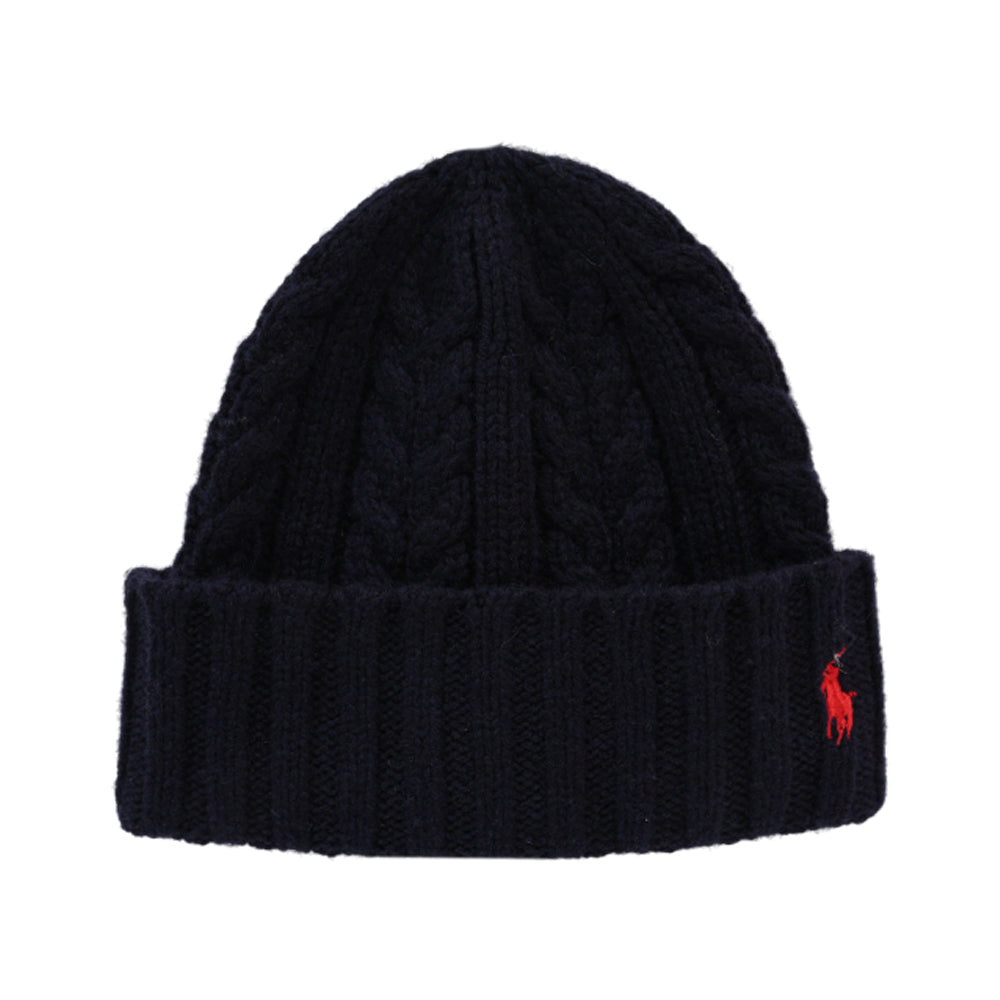 RL BEANIE CABLE KNIT PP0370 NVY (IRW) Default Title - MamasJan mens wear