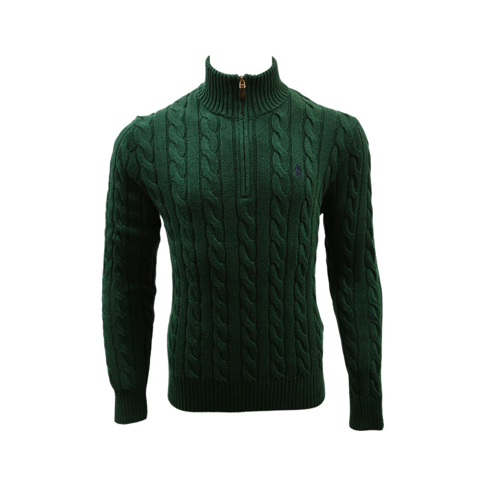 RL MEN L/S CABLE KNIT H-ZIPPER SWEAFER 213020 GRN L (IRW XL - MamasJan mens wear