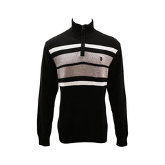 US POLO MEN L/S H-ZIPPER SWEATER 335018 GRY/BLK M (IRW) Default Title - MamasJan mens wear