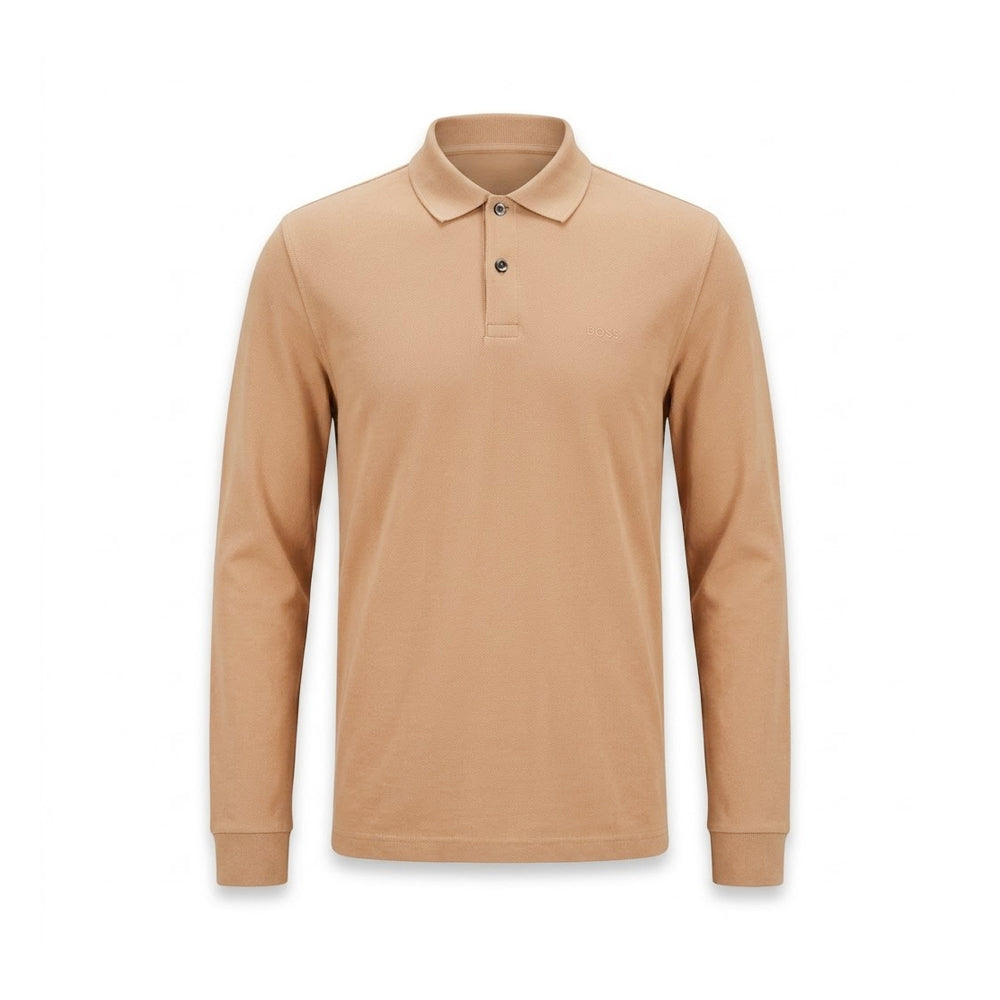 HB MEN L/S POLO SHIRT 50503041 BEIGE L (IR) Default Title - MamasJan mens wear