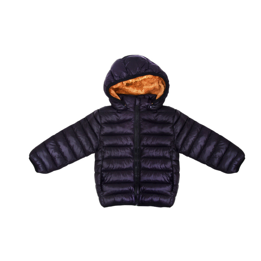 BOYS L/S PUFFER JACKET HOODED BLACK IR-25 2-3 YEAR F-03 Default Title - MamasJan KidsWear