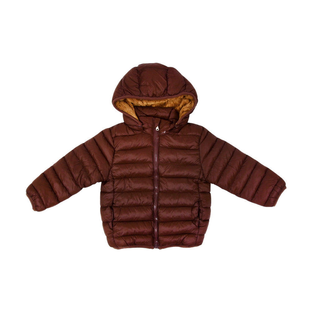 BOYS L/S PUFFER JACKET HOODED BROWN IR-25 6-7 YEAR F-03 Default Title - MamasJan KidsWear