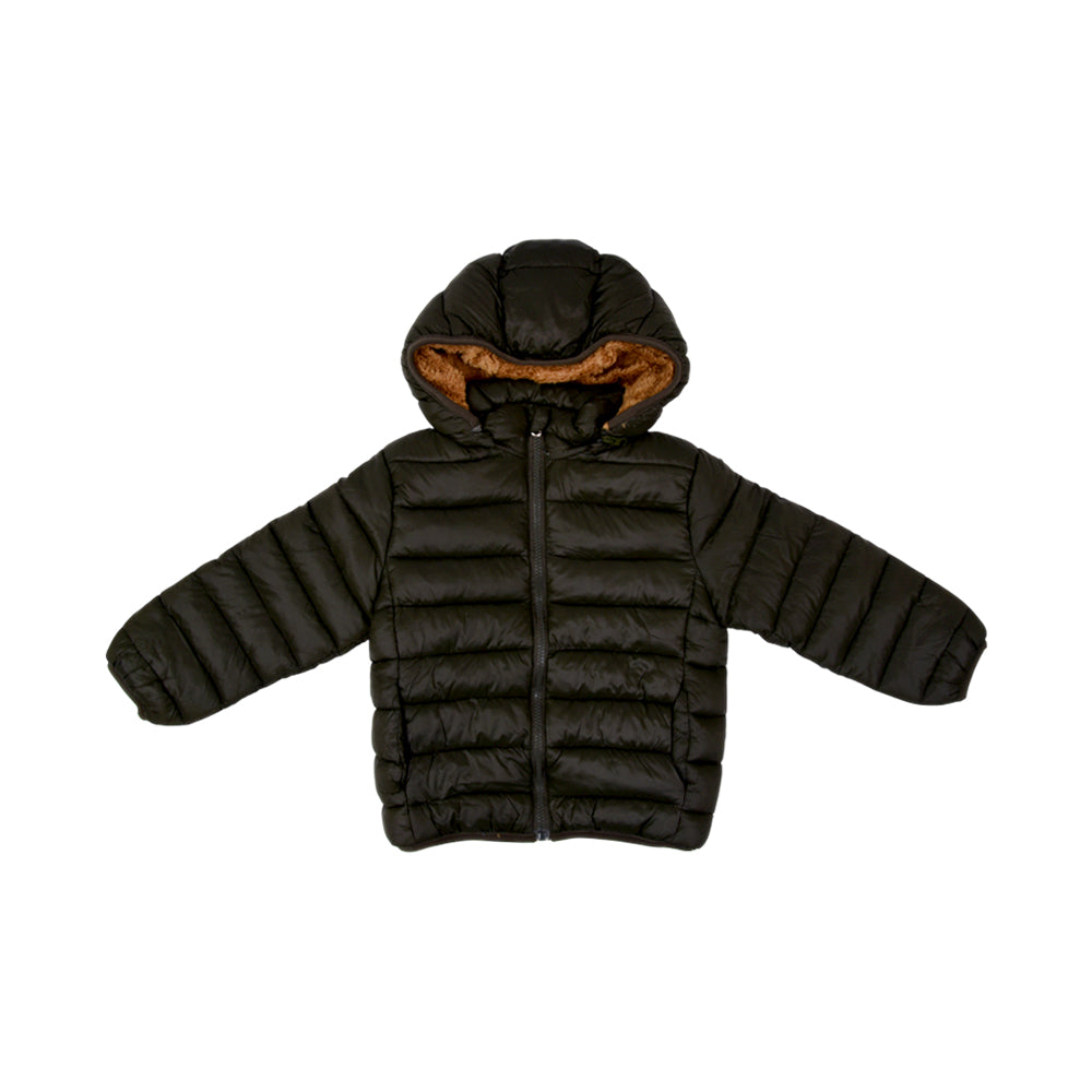 BOYS L/S PUFFER JACKET HOODED GREEN IR-25 3-4 YEAR F-03 Default Title - MamasJan KidsWear