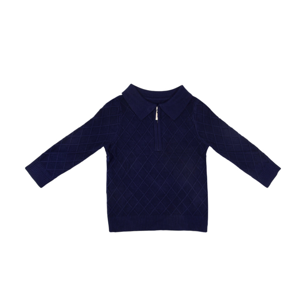 BOYS L/S SWEATER HALF ZIPPER NAVY IR-25 6-7 YEAR 25535-1 Default Title - MamasJan KidsWear