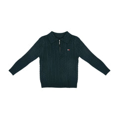 BOYS L/S SWEATER HALF ZIPPER CABLE KNIT GREEN IR-25 5-6 YEAR Default Title - MamasJan KidsWear