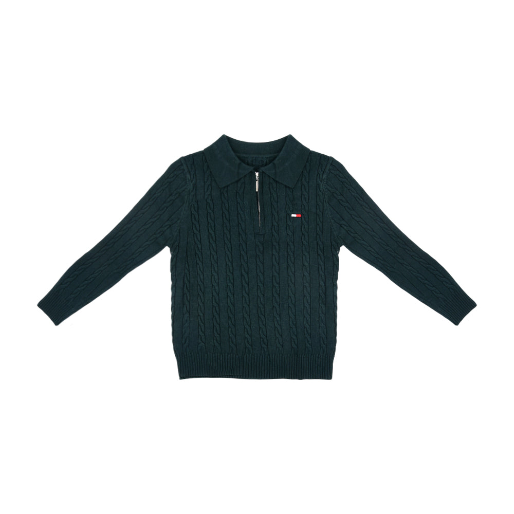 BOYS L/S SWEATER HALF ZIPPER CABLE KNIT GREEN IR-25 6-7 YEAR Default Title - MamasJan KidsWear