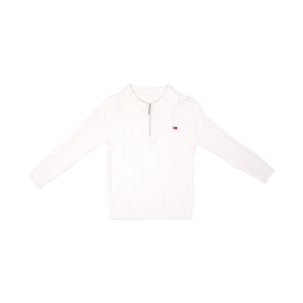 BOYS L/S SWEATER HALF ZIPPER CABLE KNIT OFF-WHITE IR-25 9-10 Default Title - MamasJan KidsWear
