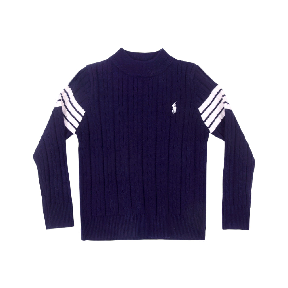 BOYS L/S ROUND NECK SWEATER CABLE KNIT NAVY IR-25 5-6 YEAR 1 Default Title - MamasJan KidsWear