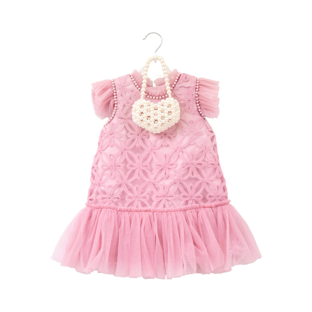GIRLS S/L FANCY FROCK W-PURSE T-PNK IR-25 18-24M VA1336 Default Title - MamasJan KidsWear