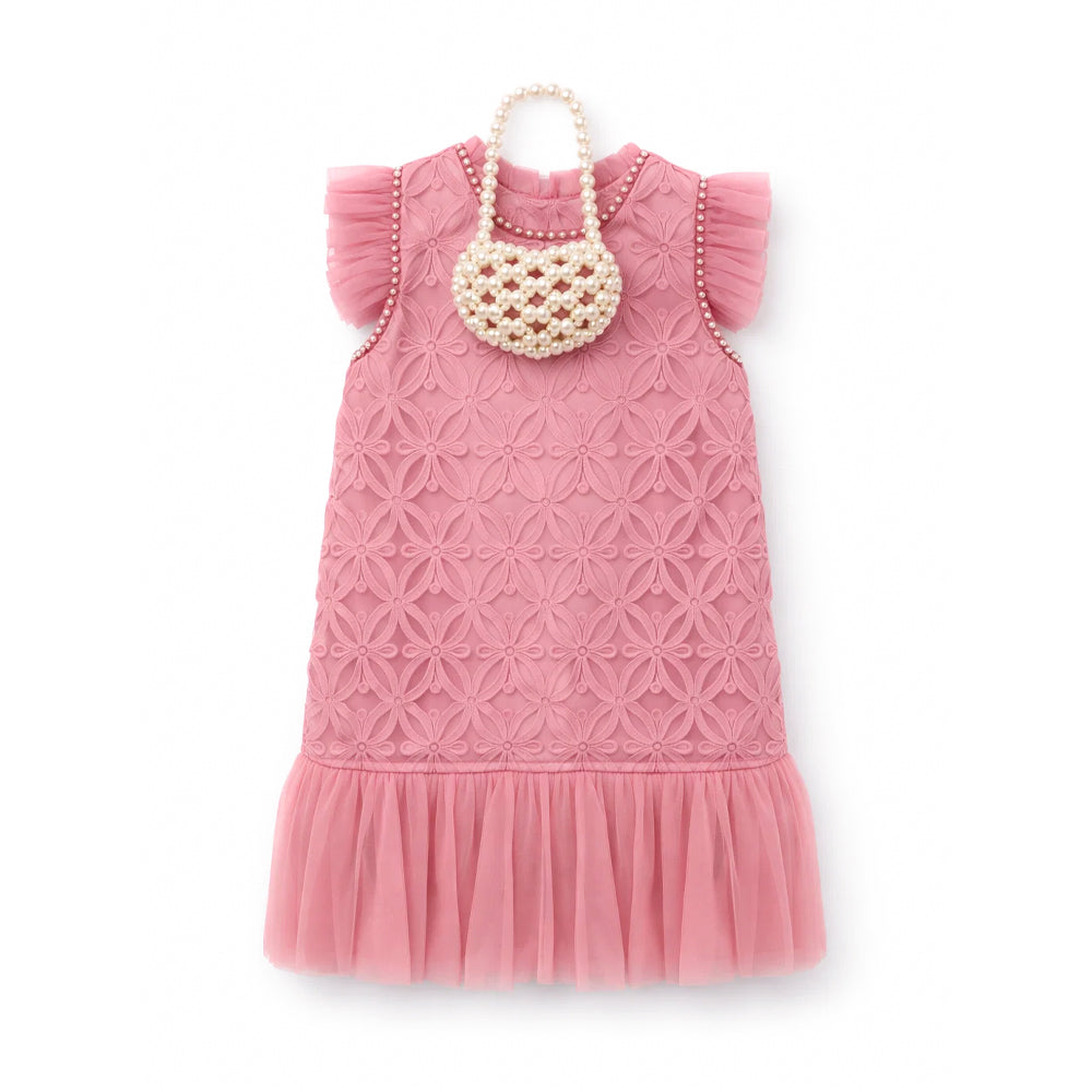 GIRLS S/L FANCY FROCK W-PURSE T-PNK IR-25 6-7YEAR VA1336 Default Title - MamasJan KidsWear