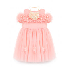 GIRLS S/L FANCY FROCK W-PURSE PEACH IR-25 6-7YEAR SCH190 Default Title - MamasJan KidsWear
