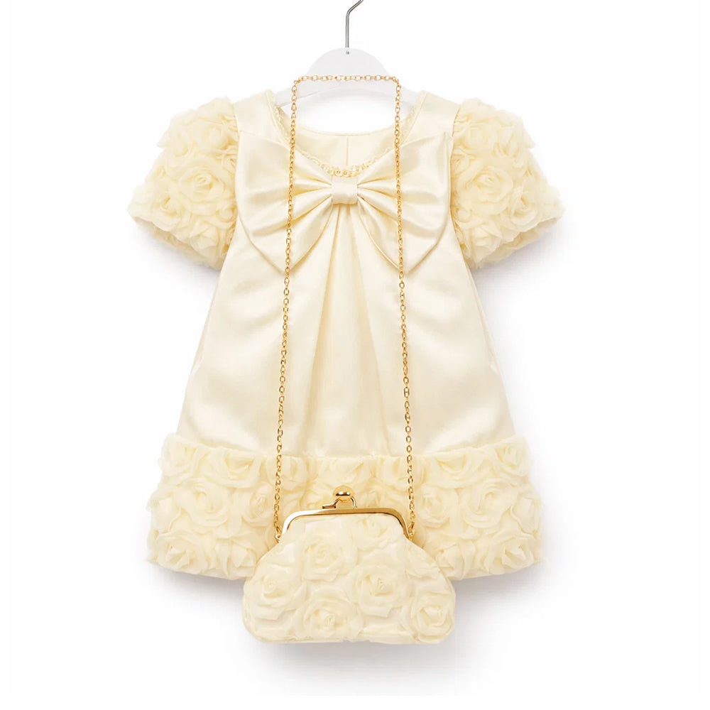 GIRLS S/L FANCY FROCK W-PURSE YLOW IR-25 12-18M VA1335 Default Title - MamasJan KidsWear