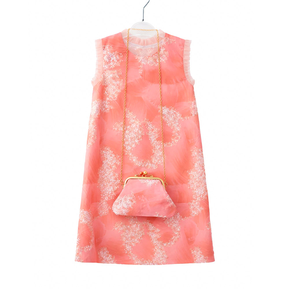GIRLS S/L FANCY FROCK W-PURSE PEACH IR-25 6-7YEAR VA1383 Default Title - MamasJan KidsWear
