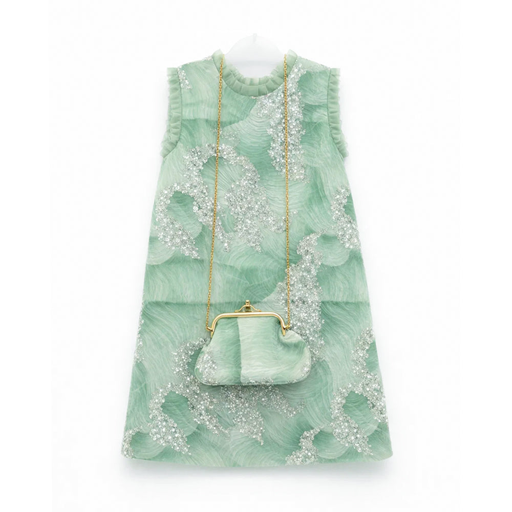 GIRLS S/L FANCY FROCK W-PURSE PEACH IR-25 12-18M VA1383 6-7 Year - MamasJan KidsWear