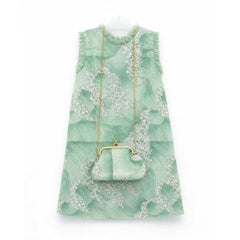 GIRLS S/L FANCY FROCK W-PURSE PEACH IR-25 12-18M VA1383 6-7 Year - MamasJan KidsWear