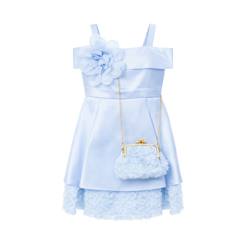 GIRLS S/L FANCY FROCK W-PURSE SKY BLU IR-25 18-24M VA1367 Default Title - MamasJan KidsWear