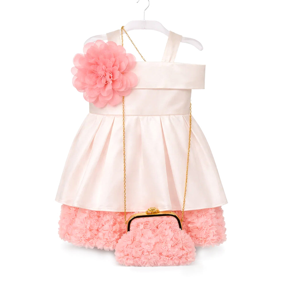 GIRLS S/L FANCY FROCK W-PURSE PEACH IR-25 18-24M VA1367 Default Title - MamasJan KidsWear