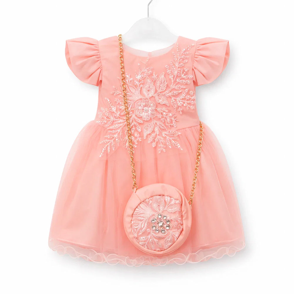 GIRLS CAP SLV FANCY FROCK W-PURSE L-PNK IR-25 12-18M TY805 Default Title - MamasJan KidsWear