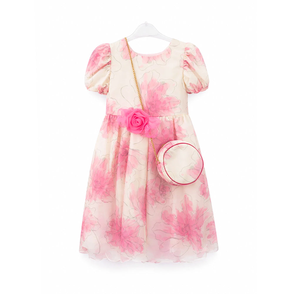 GIRLS S/S FANCY FROCK W-PURSE OFF WHT BLU IR-25 5-6YEAR VA52 9-10 Year - MamasJan KidsWear