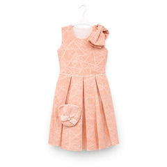 GIRLS S/S FANCY FROCK W-PURSE L-PEACH IR-25 9-10YEAR VF123 Default Title - MamasJan KidsWear