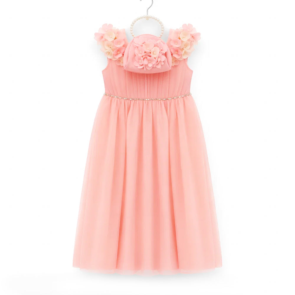 GIRLS S/L FANCY FROCK W-PURSE PNK IR-25 5-6YEAR JM1223 Default Title - MamasJan KidsWear