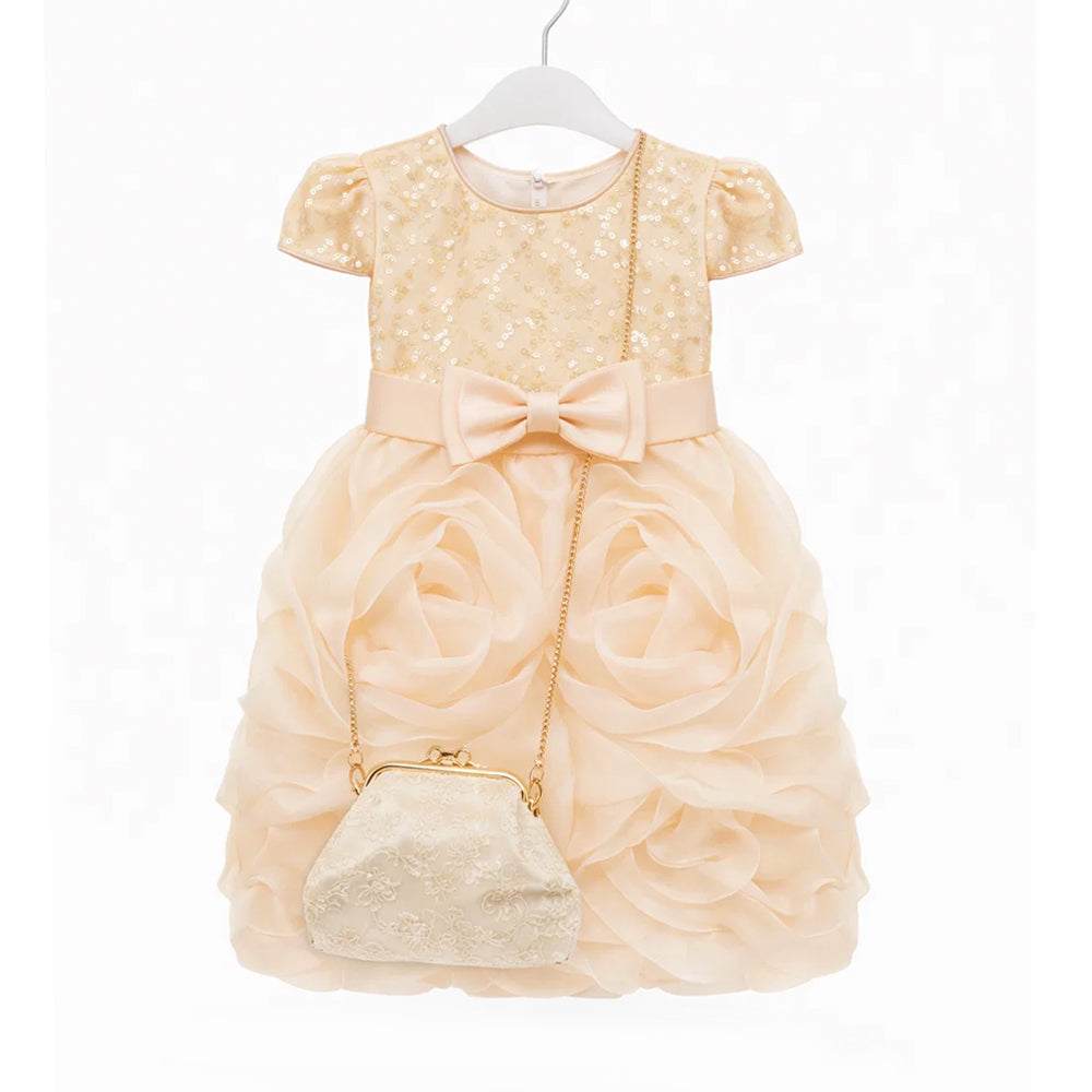 GIRLS CAP SLV FANCY FROCK W-PURSE PEACH IR-25 3-4YEAR B7-66 5-6 Year - MamasJan KidsWear