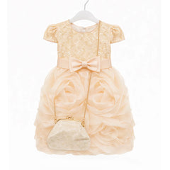 GIRLS CAP SLV FANCY FROCK W-PURSE PEACH IR-25 3-4YEAR B7-66 5-6 Year - MamasJan KidsWear
