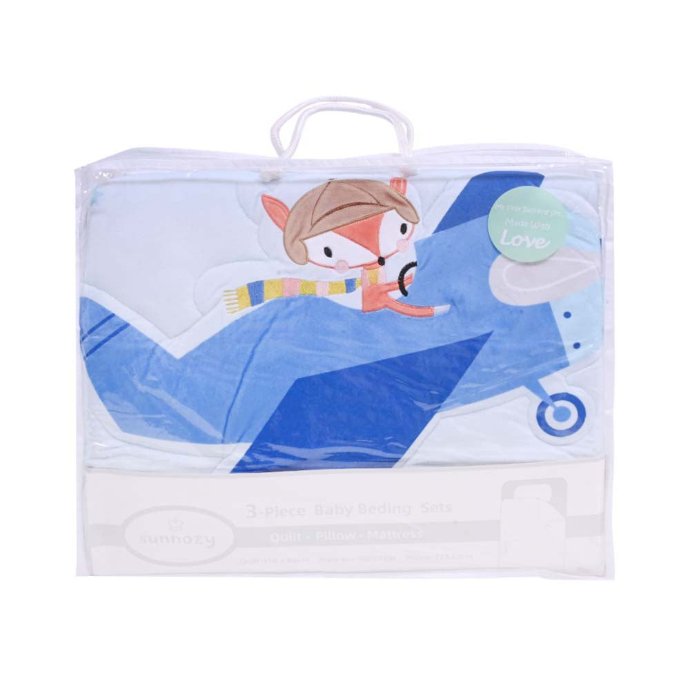 BABY 3PC QUILTED PILLOW MATRESS SET BLUE IR-25 BD-312B Default Title - MamasJan KidsWear